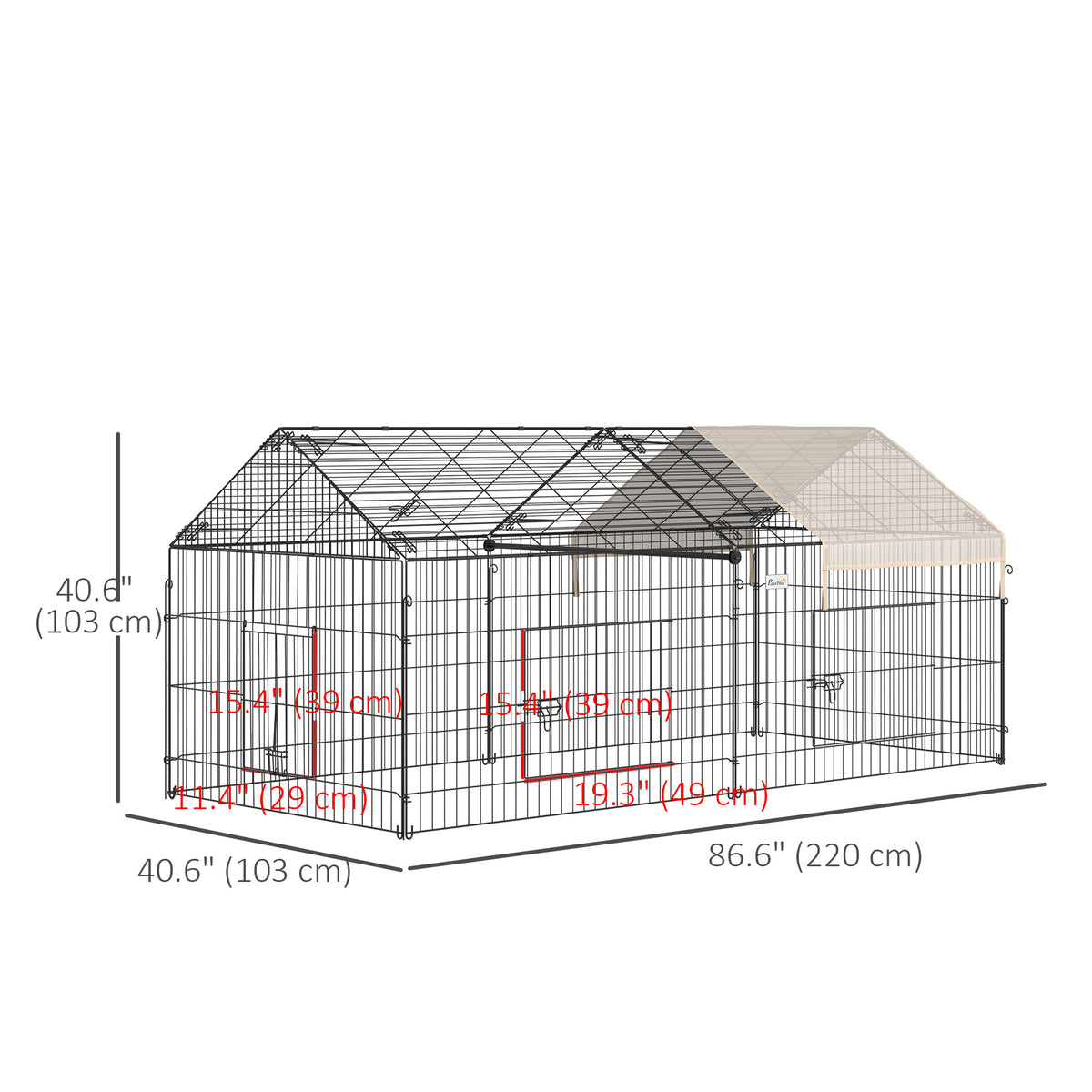 Pet Playpen with Roof, Metal Guinea Pig Cage, Rabbit Pen, Chicken Coop Run, Catio Cat Enclosure with Cover, Doors, Indoor Outdoor for Small Animals, 87" x 41" x 41", Cream