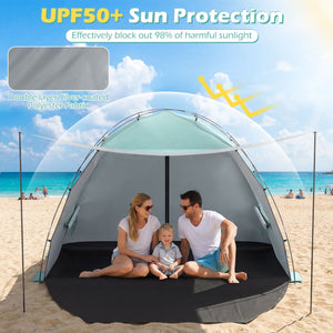 Beach Tent Sun Shelter with Canopy with Extended Floor and Vent Windows-Green view 5