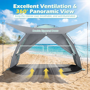 Beach Tent Sun Shelter with Canopy with Extended Floor and Vent Windows-Green view 7