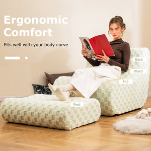 Bean Bag Chair with Ottoman and High Elasticity Sponge-Green view 5