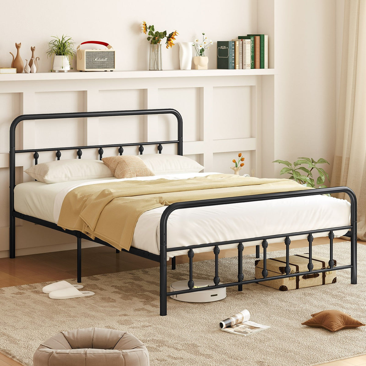 Bed Frame with Headboard and Under Bed Storage Black-Queen Size view 2