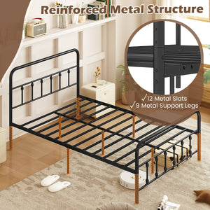 Bed Frame with Headboard and Under Bed Storage Black-Queen Size view 7