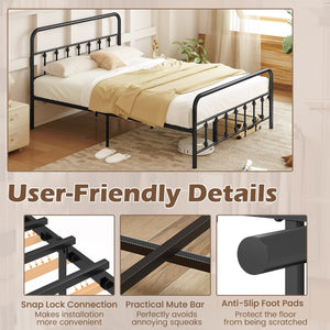 Bed Frame with Headboard and Under Bed Storage Black-Queen Size view 9