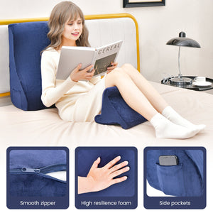 Bed Wedge Pillow with Tablet Pillow Stand and Side Pockets-Navy view 7