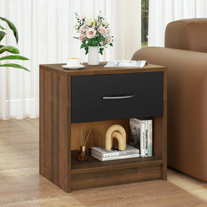 Bedside Table Nightstand with Drawer and Open Storage Shelf-Brown view 2