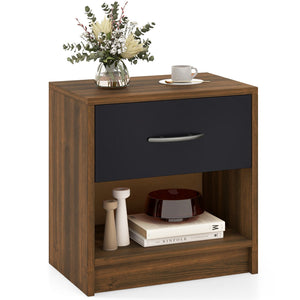 Bedside Table Nightstand with Drawer and Open Storage Shelf-Brown view 4