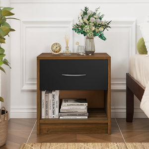 Bedside Table Nightstand with Drawer and Open Storage Shelf-Brown view 6