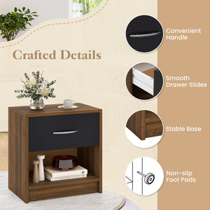 Bedside Table Nightstand with Drawer and Open Storage Shelf-Brown view 8