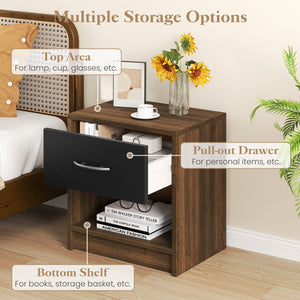 Bedside Table Nightstand with Drawer and Open Storage Shelf-Brown view 9