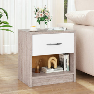 Bedside Table Nightstand with Drawer and Open Storage Shelf-Light Gray view 2