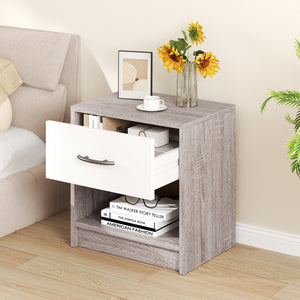 Bedside Table Nightstand with Drawer and Open Storage Shelf-Light Gray view 3