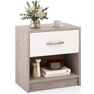 Bedside Table Nightstand with Drawer and Open Storage Shelf-Light Gray view 4