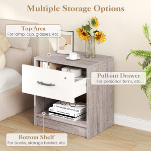 Bedside Table Nightstand with Drawer and Open Storage Shelf-Light Gray view 7