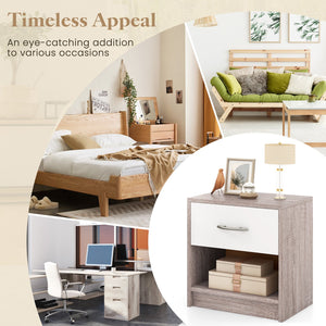 Bedside Table Nightstand with Drawer and Open Storage Shelf-Light Gray view 8