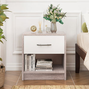Bedside Table Nightstand with Drawer and Open Storage Shelf-Light Gray view 9