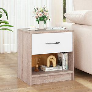 Bedside Table Nightstand with Drawer and Open Storage Shelf-Natural & White view 2