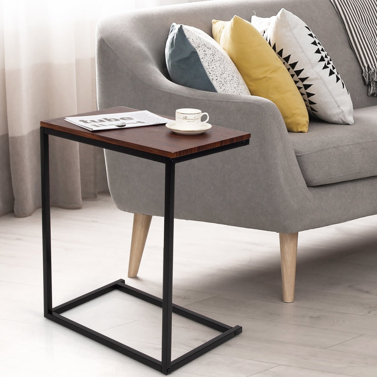26 Inch Beside Sofa Laptop Holder End Stand Desk-Dark Brown view 2