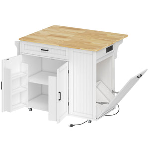 Kitchen Island Cart, Portable Kitchen Island Table with Charging Station, Rubber Wood Drop Leaf – view 8
