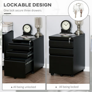 3 Drawer Filing Cabinet, Lockable Office Storage Cabinet on Wheels for Legal, Letter, A4 Files, Black – view 5