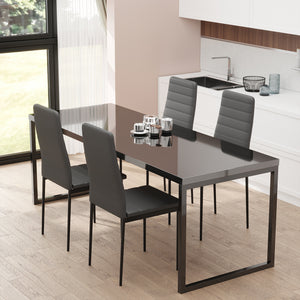 Modern Dining Chairs High Back Upholstered Linen Fabric with Metal Legs for Kitchen Black