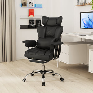 Big and Tall Executive Office Desk Chair with Footrest and Lumbar Support-Black view 3