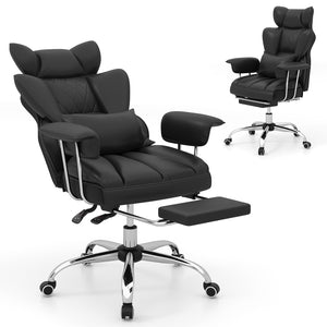 Big and Tall Executive Office Desk Chair with Footrest and Lumbar Support-Black view 4