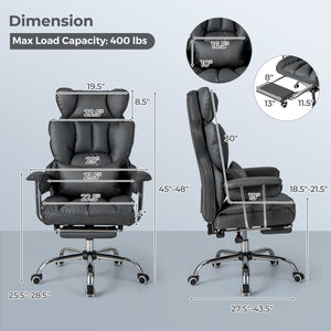 Big and Tall Executive Office Desk Chair with Footrest and Lumbar Support-Black view 5