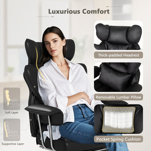 Big and Tall Executive Office Desk Chair with Footrest and Lumbar Support-Black view 7