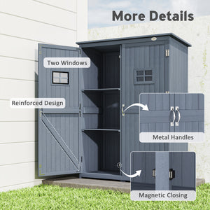 4x1.5ft Wooden Garden Storage Shed, Outdoor Tool Cabinet Organizer with Windows and Double Door, Nature Wood
