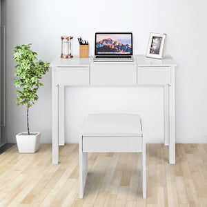 Vanity Makeup Dressing Table Set with Flip Top Mirror and Cushioned Stool-White view 2