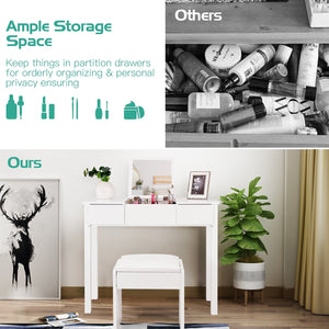 Vanity Makeup Dressing Table Set with Flip Top Mirror and Cushioned Stool-White view 7