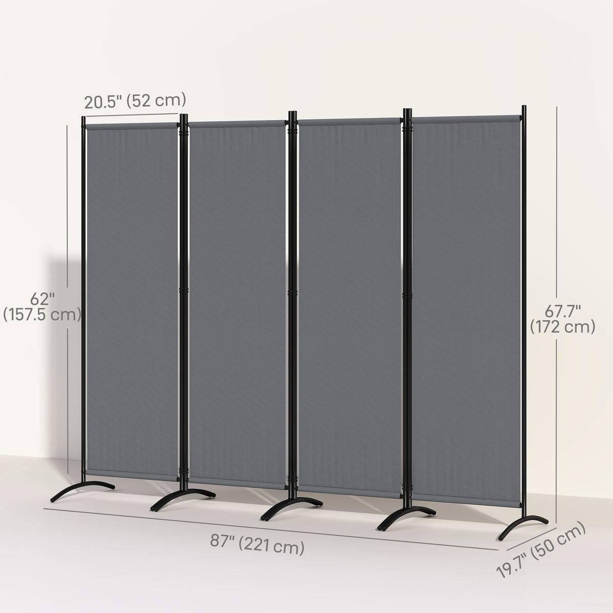 Folding Room Divider, Privacy Screen for Home Office Bedroom, 5.6FT Tall, Dark Grey – view 2