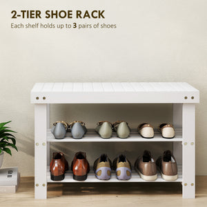 Bamboo Shoe Storage Bench, 3-Tier Entryway Bench with 2 Storage Shelves for Hallway, Holds 6 Pairs, Black – view 10