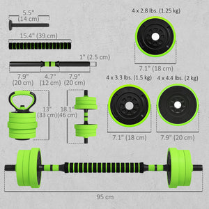 Soozier 44lbs 4-in-1 Adjustable Weight Dumbbell Set, Barbell, Kettlebell, Push Up Stand