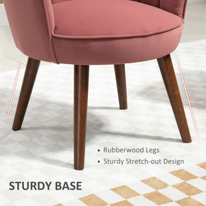 Modern Vanity Chair, Velvet-feel Fabric Leisure Accent Chair with Wood Legs for Living Room, Pink