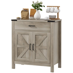 Side Cabinet, Farmhouse Kitchen Storage Cabinet w/ 2 Drawers and Shelves for Living Room, Entryway, Grey – view 2