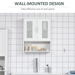 Modern Wall Mount Bathroom Cabinet, Storage Organizer with 2 Door Cabinet and Shelf, White – view 3