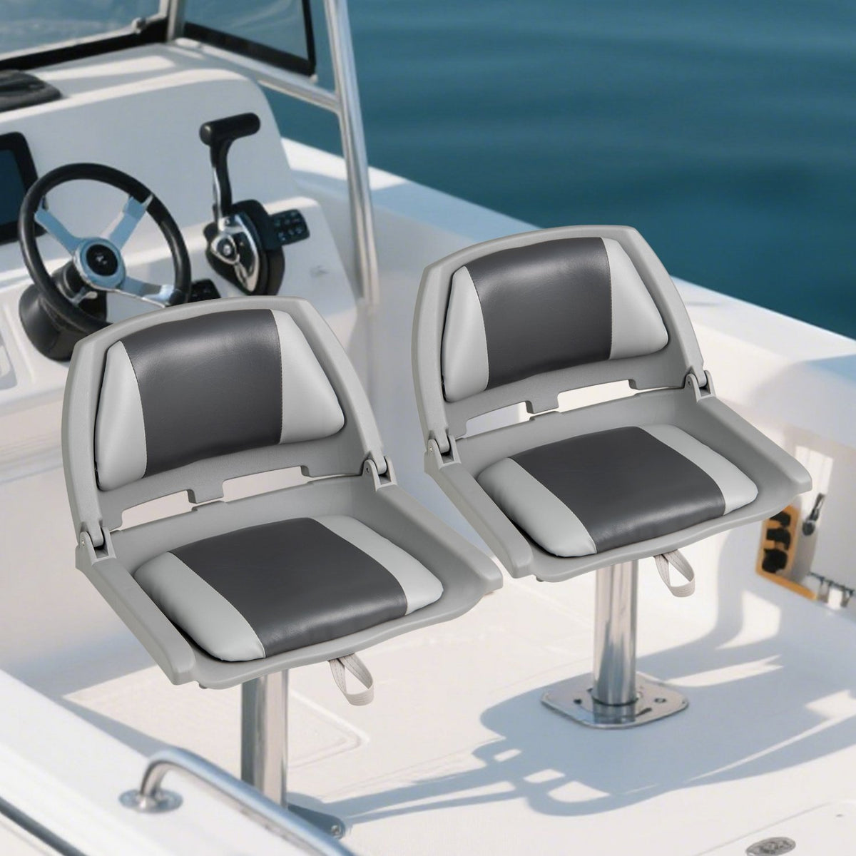 Boat Seat Folding Low Back Boat Chair with Marine-Grade PVC-White view 2