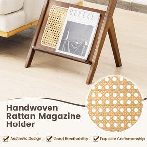 Boho End Table with Magazine Rack and Tempered Glass Top-Walnut view 9