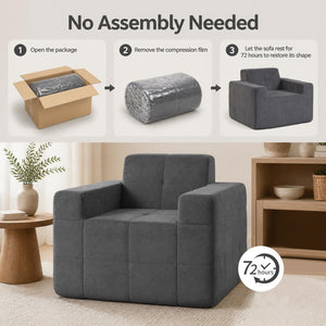 Boneless Single Sofa Chair Cloud Sofa with Terry Cloth Upholstery-Grey view 5