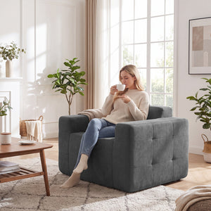 Boneless Single Sofa Chair Cloud Sofa with Terry Cloth Upholstery-Grey view 7