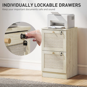 2 Drawer Filing Cabinet with Lock, Boho File Cabinet for A4 Letter Size Files with Decorative Rattan – view 5