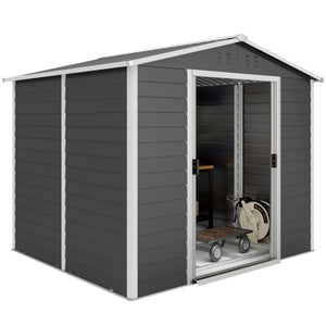 8' x 7' Outdoor Storage Shed, Easy to Assemble, Upgraded Galvanized Metal Garden Shed with Lockable Doors