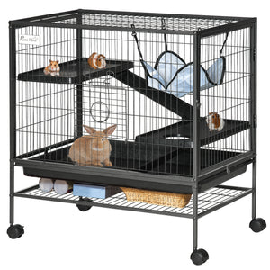 Small Animal Cage with Hammock, 3-Tier Ferret Cage Removable Tray