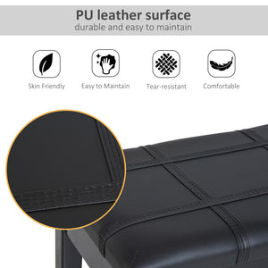 Classic Piano Bench Stool, PU Leather Padded Keyboard Seat with Rubber Wood Legs and Music Storage Compartment, Banded Seat, Black