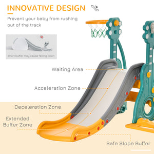 Qaba 4-in-1 Toddler Slide and Swing Set with Basketball Hoop and Adjustable Seat Height, Kids Play Climber Slide Playset for Indoor and Outdoor Playground Activity Center