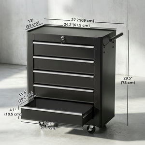 5 Drawer Roller Tool Chest, Lockable Toolbox, Storage Organizer with Handle for Workshop Mechanics Garage – view 9