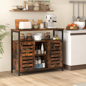 Buffet Cabinet Industrial Sideboard Storage Cabinet with Push-to-Open Slatted Door and 3 Adjustable Shelves-Rustic Brown view 2