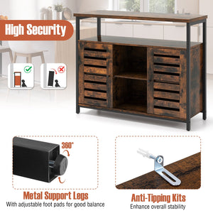 Buffet Cabinet Industrial Sideboard Storage Cabinet with Push-to-Open Slatted Door and 3 Adjustable Shelves-Rustic Brown view 8