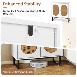 Buffet Cabinet Rattan Storage Cabinet with 2 Doors and Adjustable Shelf-White view 8